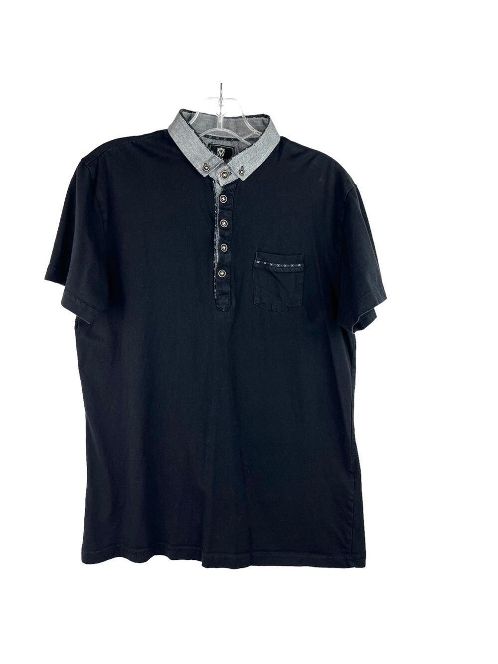 𝅺euc-steel & Jelly London Short Sleeve, Pocket, Collar TwoTone Black Polo Shirt